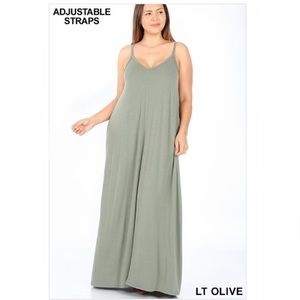 Light Green V-Neck Harem Boho Pocket Maxi Dress